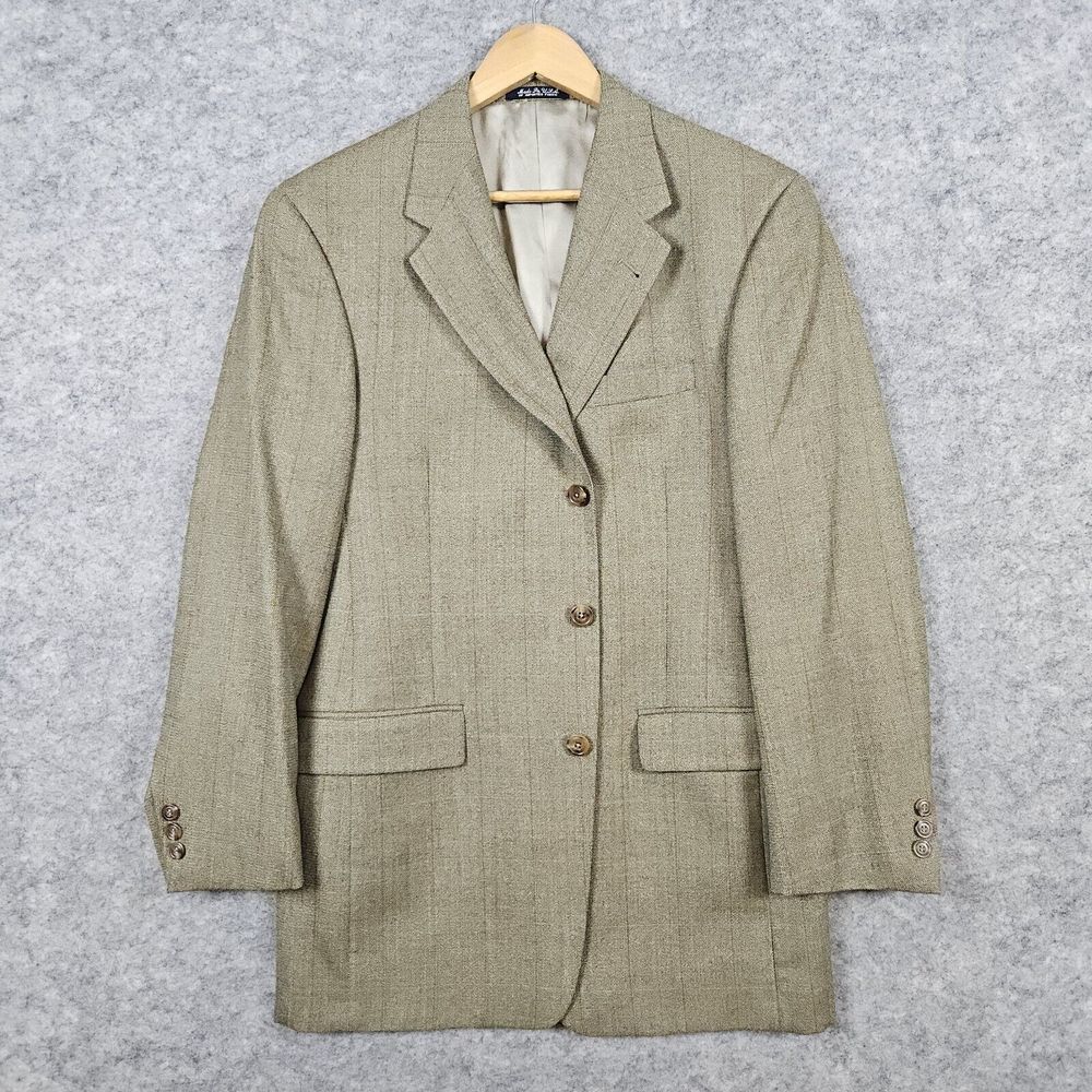 Austin Reed London Men's Blazer Size 39R Beige Windowpane Wool 3-Button USA MADE